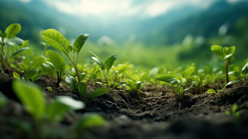 Growing organic and ecological plants, fields background