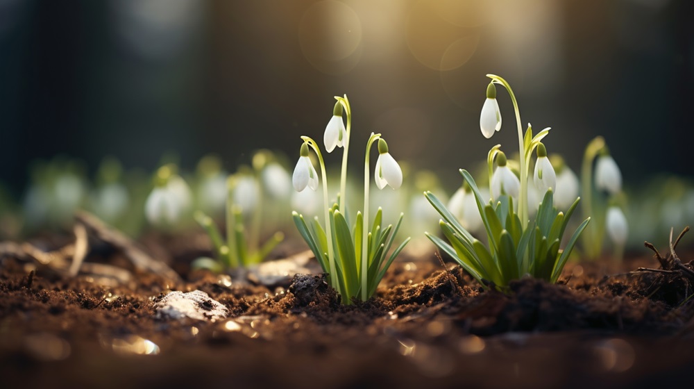 Snowdrops coming out of the ground